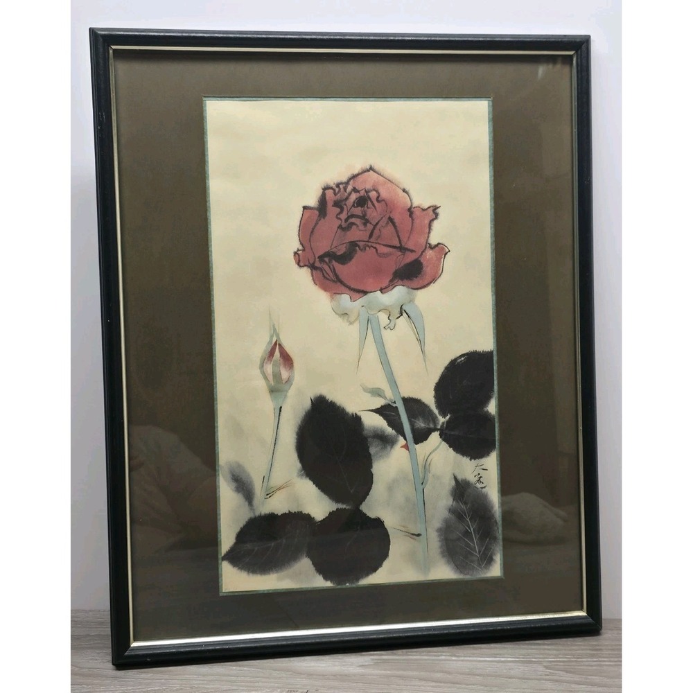 Japanese Framed Print Of Beautiful Rose - Framed And Matted - 21" X 17" - Wow!!!